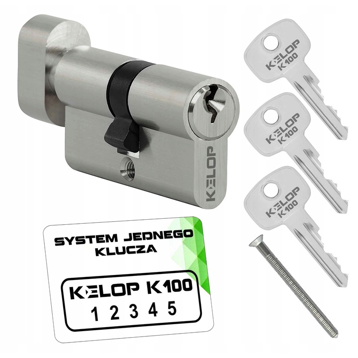 Yala Kelop K100, 35x45mm, finisaj nichel, sistem cheie unica, set cu 3 chei