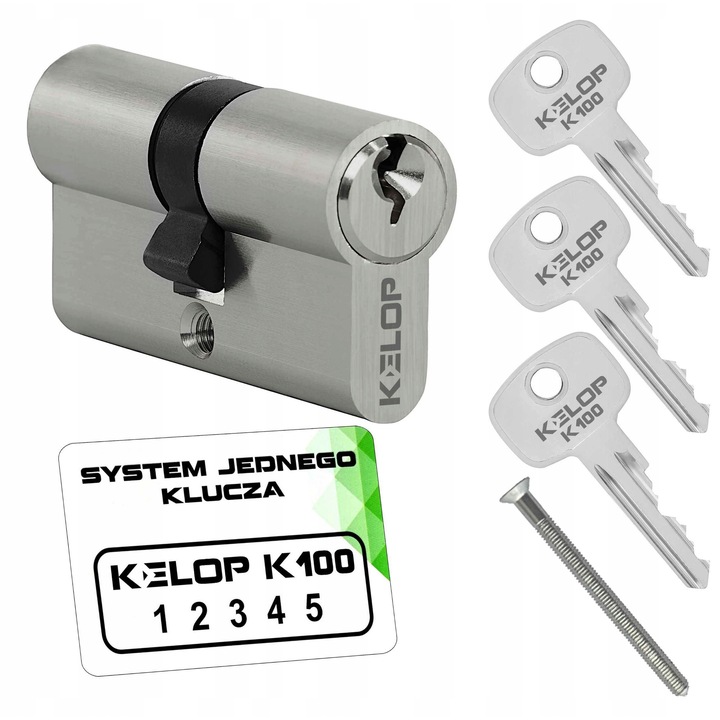 Yala cilindru KELOP K100, 50x50mm, nichel, sistem cheie unica, 3 chei incluse