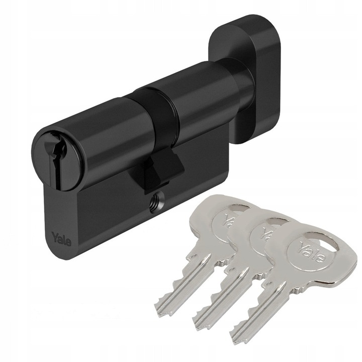 Yala Yale Y500, cilindru cu butuc, negru, 50/50 mm, 3 chei din otel inclusă