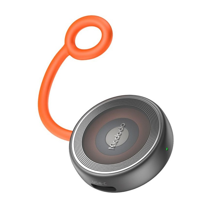 Incarcator Wireless Magnetic 2.5W pentru Apple Watch, Dual Input Type-C & Lightning, Mcdodo cu Snur din Silicon Anti-pierdut – negru