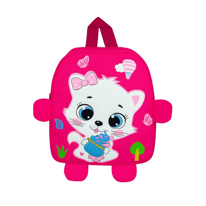 Óvodás hátizsák lányoknak, macskás. Rózsaszín, vízálló, 1 rekesz