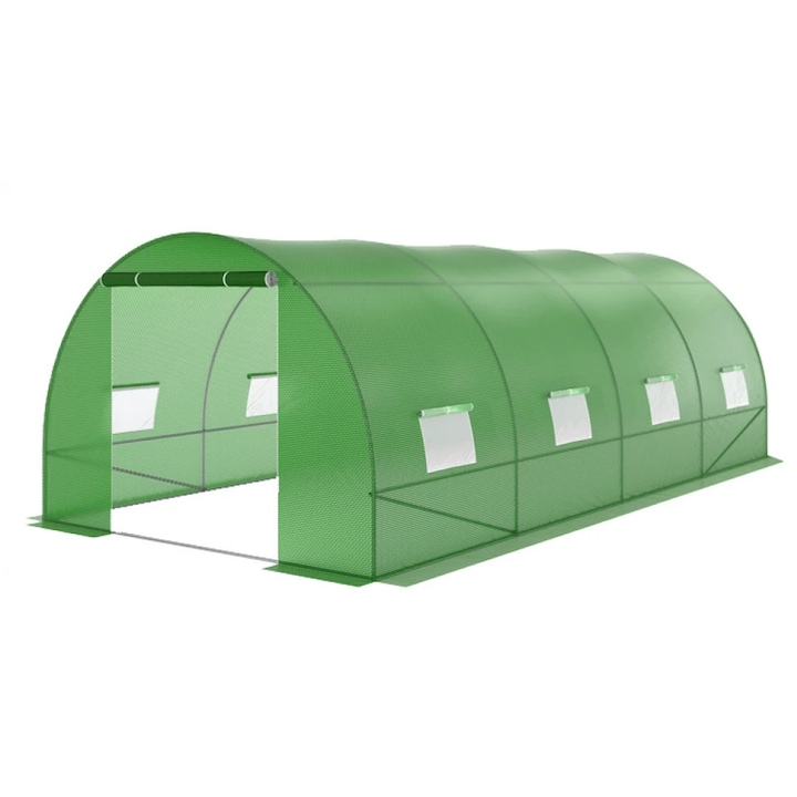 Solar De Gradina TOP CORTURI®, 3x4m, 12m², Sera De Gradina, Cadrul Din Otel Cu Teava Galvanizata, Folie PE Armata Rezistenta La UV Si Apa, 8 Ferestre Rulante Pentru Aerisire, Structura Solida Si Durabila, Ideal Pentru Culturi Diverse, Verde