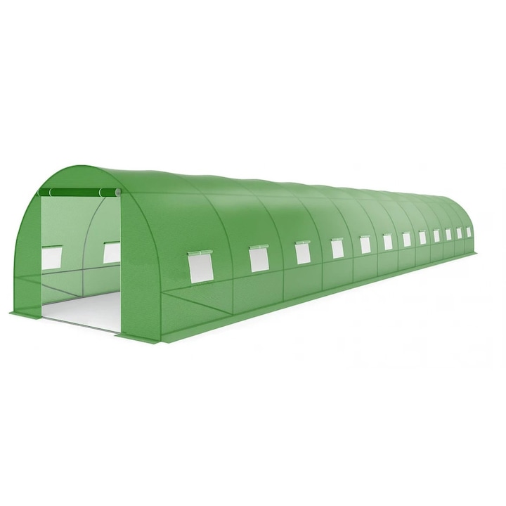 Solar De Gradina TOP CORTURI®, 3x12m, 36m², Tip Tunel, Cadrul Din Otel Cu Teava Galvanizata, Folie PE Ranforsata Impermeabila Cu Protectie UV, 24 Ferestre Rulante Pentru Aerisire Eficienta, Structura Solida Si Durabila, Ideal Pentru Culturi Diverse, Verde