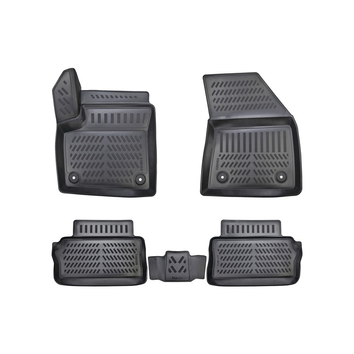 Covoare/covorase auto dedicate Ford Explorer EV an 2024->, set complet, cauciuc negru, stil tavita cu butoni fixare