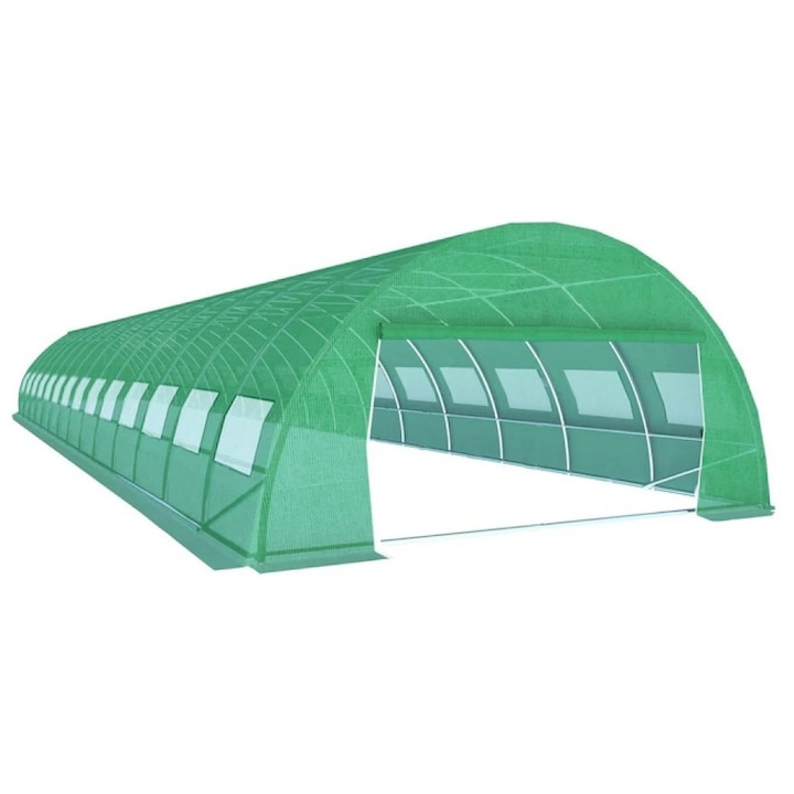 Solar de Grădină TOP CORTURI, 5x14m, structură din oțel galvanizat, folie PE ranforsată, 24 feronerie rulantă, verde