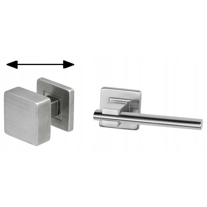 Mână OVALIX, VDS, inox, sild pătrat, set ușă dreaptă, finisaj argintiu