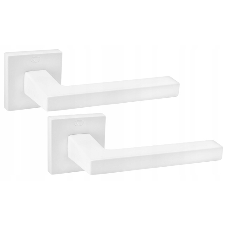 Mâner ușă interior model 865, alb mat, rozeta pătrată 50x50mm, set de 2 bucăți