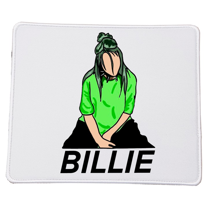 Mousepad Billie Eilish no8, 23x20cm, baza din cauciuc antiderapant, print de inalta calitate