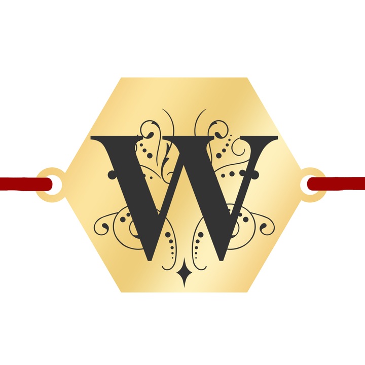 Martisor Bratara Inox Placat Aur 18K Hexagon Initiala W