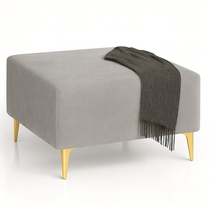 Taburet patrat GERMAN 60x60cm, tapiserie velur JASMINE, picioare metalice aurii, inaltime totala 41cm