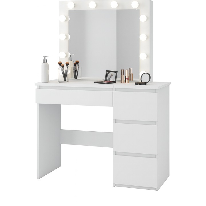 Тоалетка за грим OLA4, с огледало и комплект LED осветление, бяла, 94x141x43см