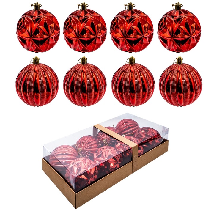 Globuri pom Craciun, rosu 8 buc/set
