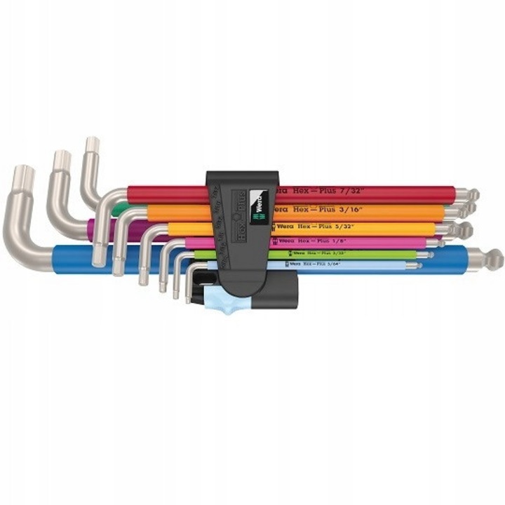 Set 9 Chei Imbus Wera Inox Hex-Plus Multicolor, dimensiuni imperiale, cu suport inclus