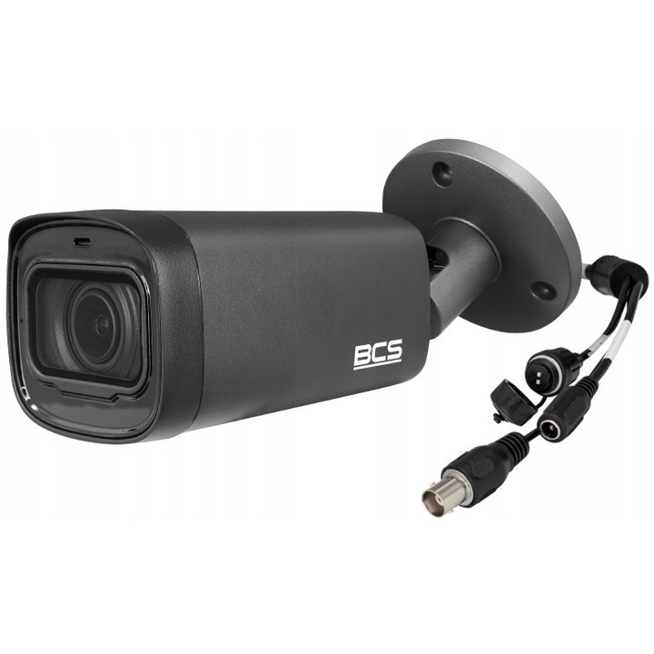 Camera de supraveghere BCS tubulară 8MP 4K exterior cu obiectiv MOTOZOOM 2.7-13.5mm și microfon, IP67