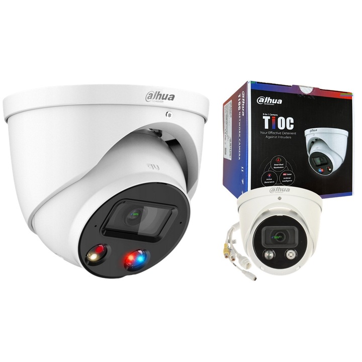 Cameră de supraveghere exterior Dahua 5MPx TiOC 2.0, iluminare IR/LED 30m, rezistentă la intemperii, Wi-Fi