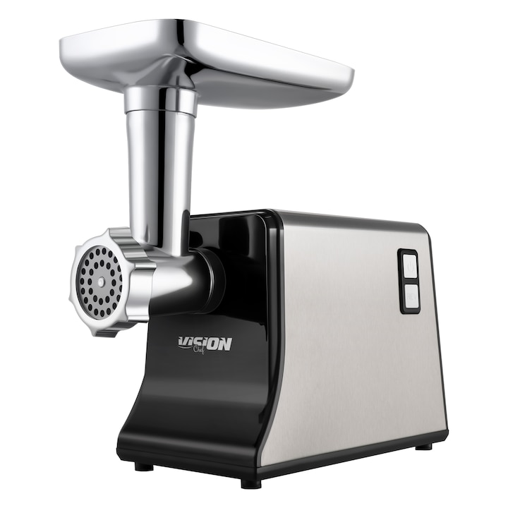 Masina de tocat carne Vision Chef VMTC01S, 2100W, 2.5 Kg/min, Functie Reverse, Accesorii incluse, Argintiu/Negru