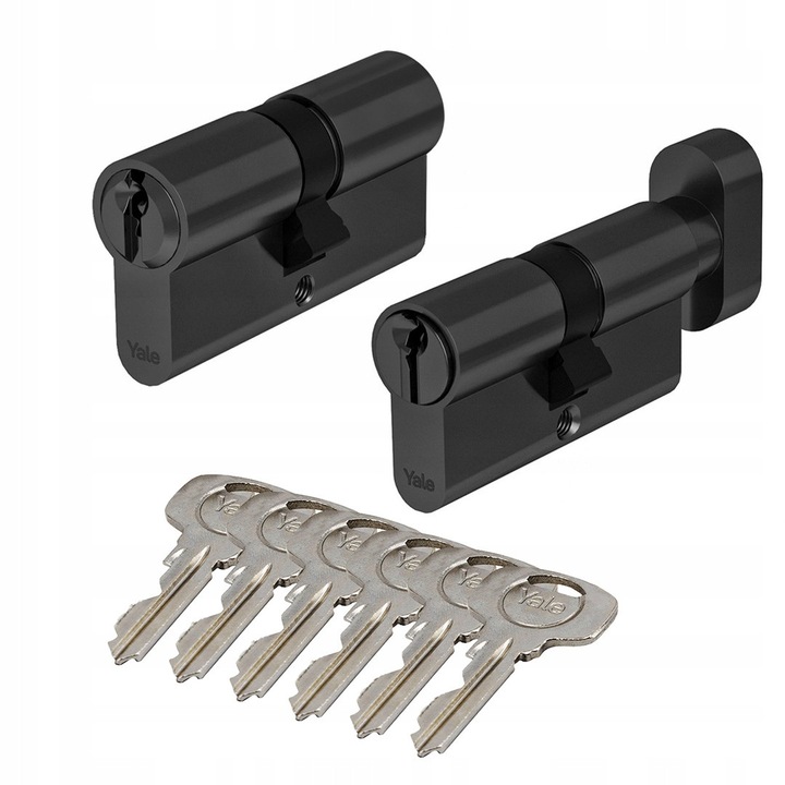 Set 2 cilindri Yale Y500, negru, dimensiuni 45/55mm + 55G/45mm, cu 6 chei
