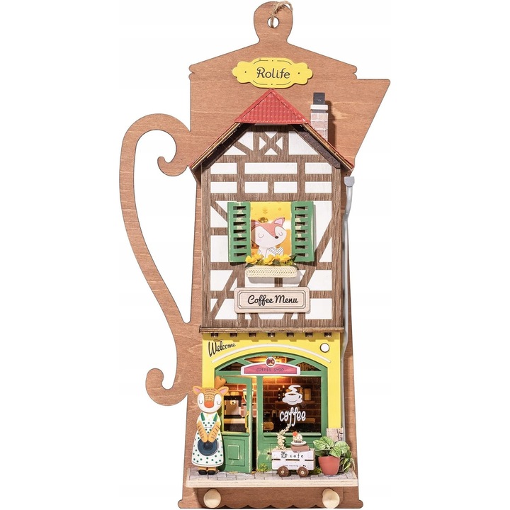 Robotime 3D fa babaház LED-del, 12,7x7,5x28,5cm, DIY készlet