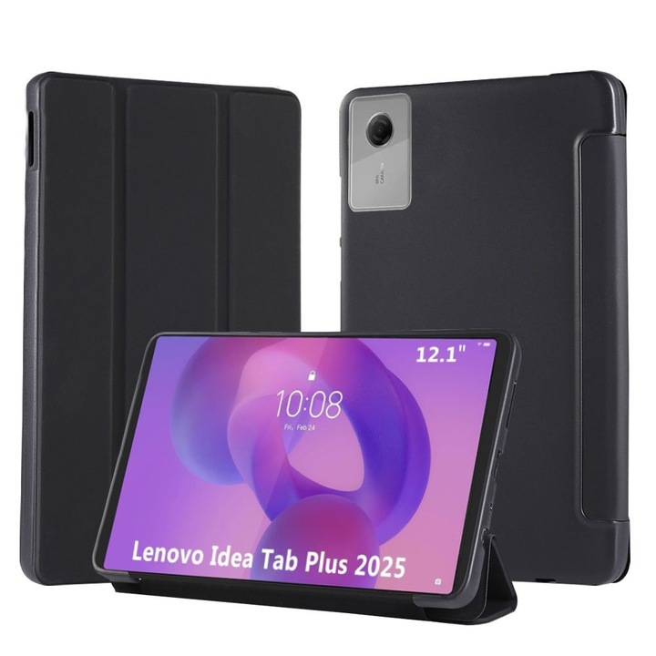 Ултра тънък калъф за Lenovo Idea Tab Plus / Tab K12, 12.1" (2025), Силиконов TPU, Smart Cover - Черен