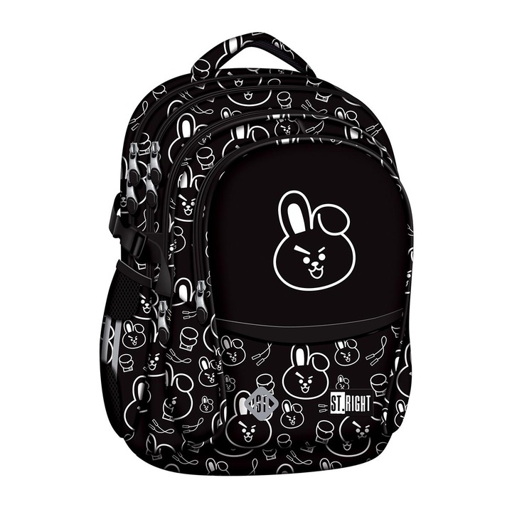 Ghiozdan școlar St. Right Clever Bunny, 4 compartimente, culoare diversă, 43x32x21 cm