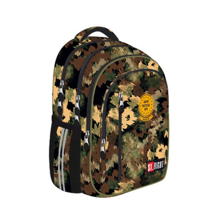 Ghiozdan St.Right BP68 Desert Moro, 4 compartimente, 40x28x18 cm, greutate 790 g