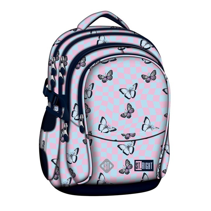 Ghiozdan școlar St. Right BP01, 4 compartimente, rezistent la apă, 43x32x21 cm, multicolor