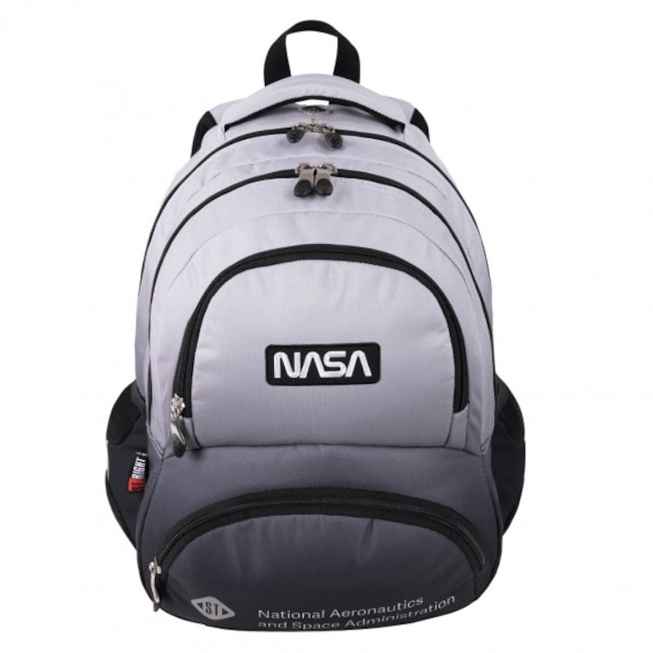 Ghiozdan școlar St.Right Gray Space, 4 compartimente, 42x30x20cm, rezistent la apă