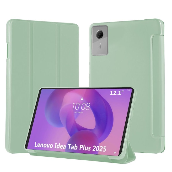 Ултра тънък калъф за Lenovo Idea Tab Plus / Tab K12, 12.1" (2025), силиконов TPU, Smart Cover - Ментово зелен