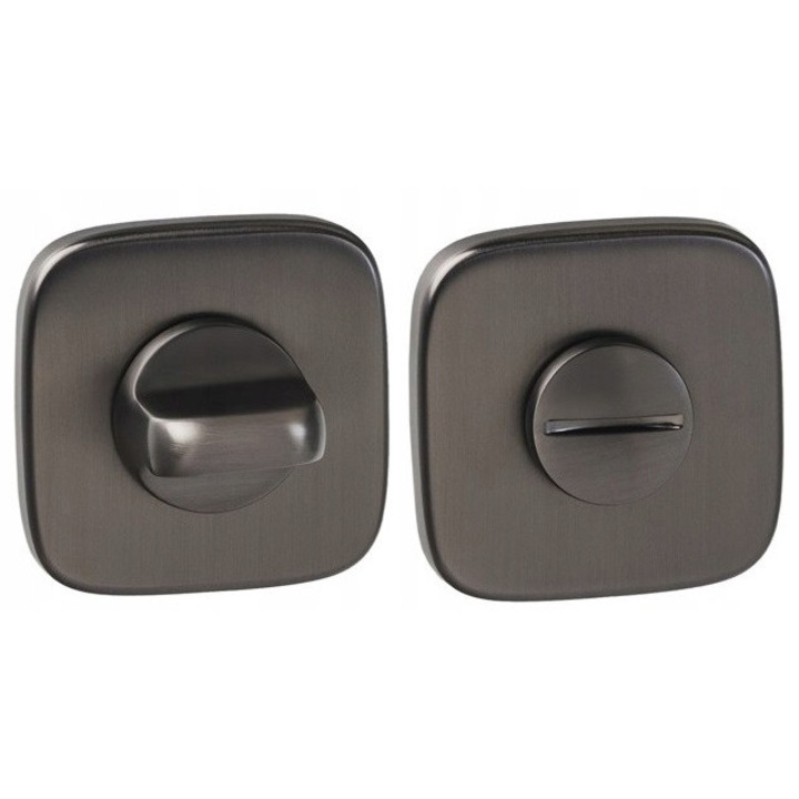 Rozeta antracit rotunjita pentru blocare baie, 50x50mm, Buton, incluzând accesorii de montaj