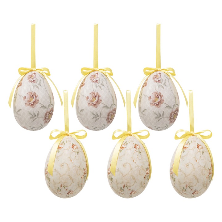 Комплект 6 пластмасови великденски яйца, многоцветни Ø 7x10 см