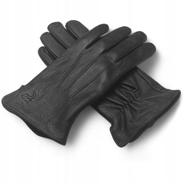 Manusi barbati, Prius, piele naturala, lana calduroasa, negre, marime S