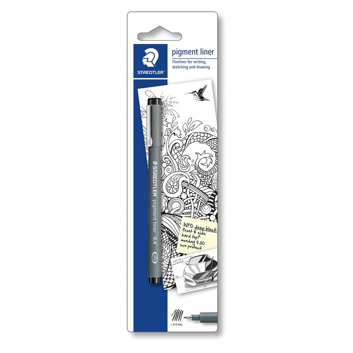 Marker negru Staedtler, 0.4 mm, cerneală pigmentată, rezistent la apă