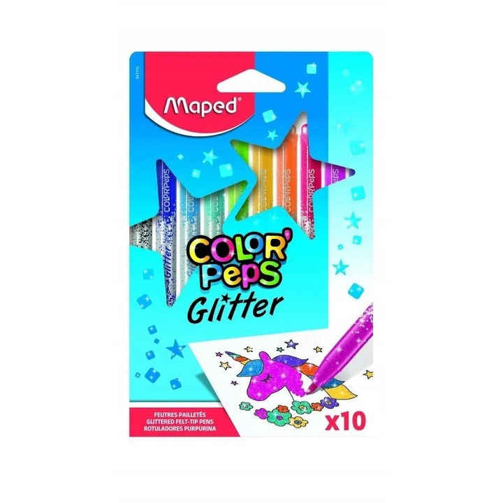 Set 10 Markere Glitter Maped, Culoare Asortate, Varf de 2.8 mm