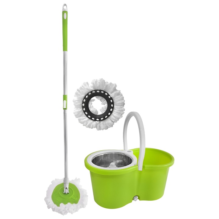 Mop Rotativ cu Galeata si 2 Rezerve – Stoarcere 360°, Microfibra Premium, Curatenie Usoara si Fara Efort