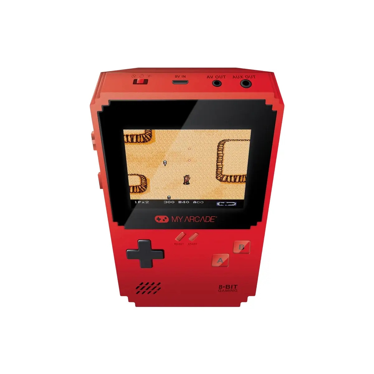 Mini consola de buzunar MyArcade, Pixel Classic, 308 jocuri bonus, dexteritate si puzzle, design retro ergonomic, comenzi arcade, ecran LED color, compacta, portabila, control volum, difuzor extern, Jack 3.5 mm, ideala cadou, alimentare cu baterii/cablu