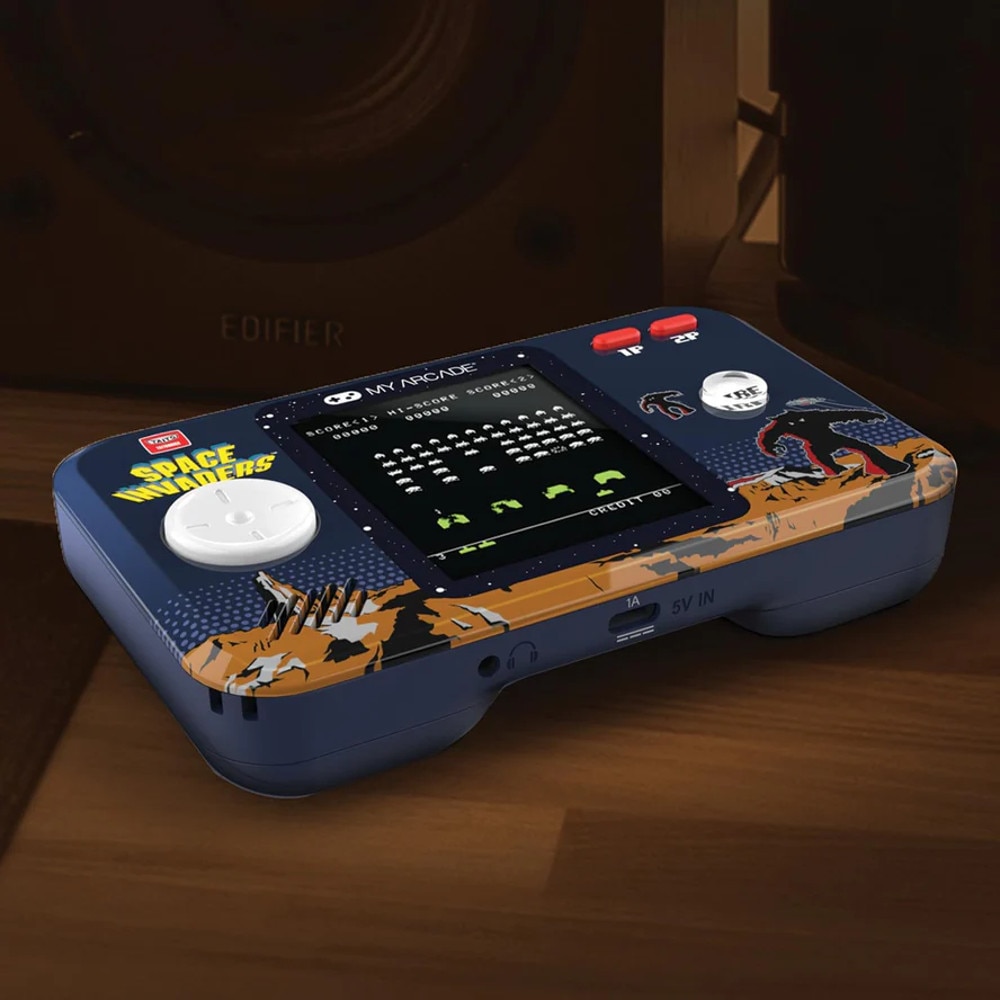 Mini consola de buzunar Space Invaders™ MyArcade, Pocket Player Pro, grafica originala, display color 2.75 inch, iluminare ajustabila, compacta si portabila, difuzor extern, adaptor casti, potrivita pentru calatorit si colectionari, ideala cadou