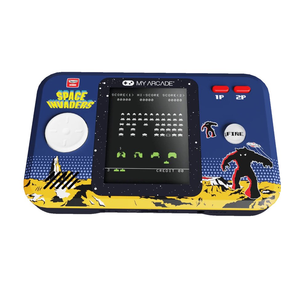 Mini consola de buzunar Space Invaders™ MyArcade, Pocket Player Pro, grafica originala, display color 2.75 inch, iluminare ajustabila, compacta si portabila, difuzor extern, adaptor casti, potrivita pentru calatorit si colectionari, ideala cadou