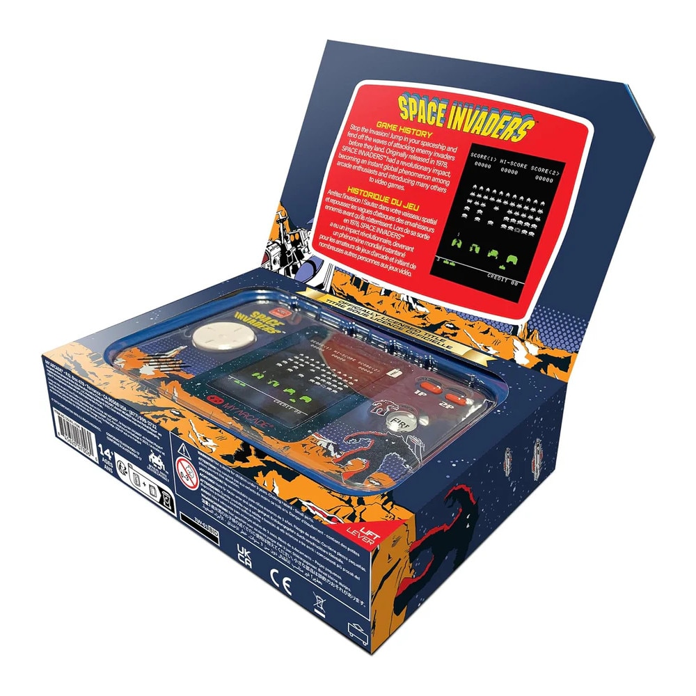 Mini consola de buzunar Space Invaders™ MyArcade, Pocket Player Pro, grafica originala, display color 2.75 inch, iluminare ajustabila, compacta si portabila, difuzor extern, adaptor casti, potrivita pentru calatorit si colectionari, ideala cadou