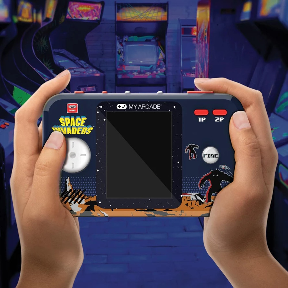 Mini consola de buzunar Space Invaders™ MyArcade, Pocket Player Pro, grafica originala, display color 2.75 inch, iluminare ajustabila, compacta si portabila, difuzor extern, adaptor casti, potrivita pentru calatorit si colectionari, ideala cadou