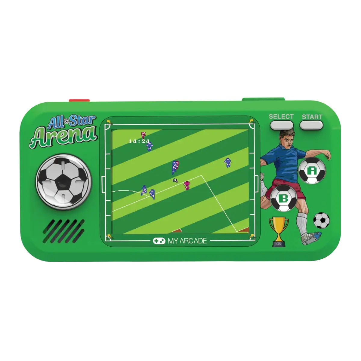 Mini consola de buzunar MyArcade, All-Star Arena, 307 jocuri bonus, ideal pentru microbisti, design retro ergonomic, comenzi arcade, ecran LED color, compacta, portabila, control volum, difuzor extern, Jack 3.5 mm, ideala cadou pasionati sport