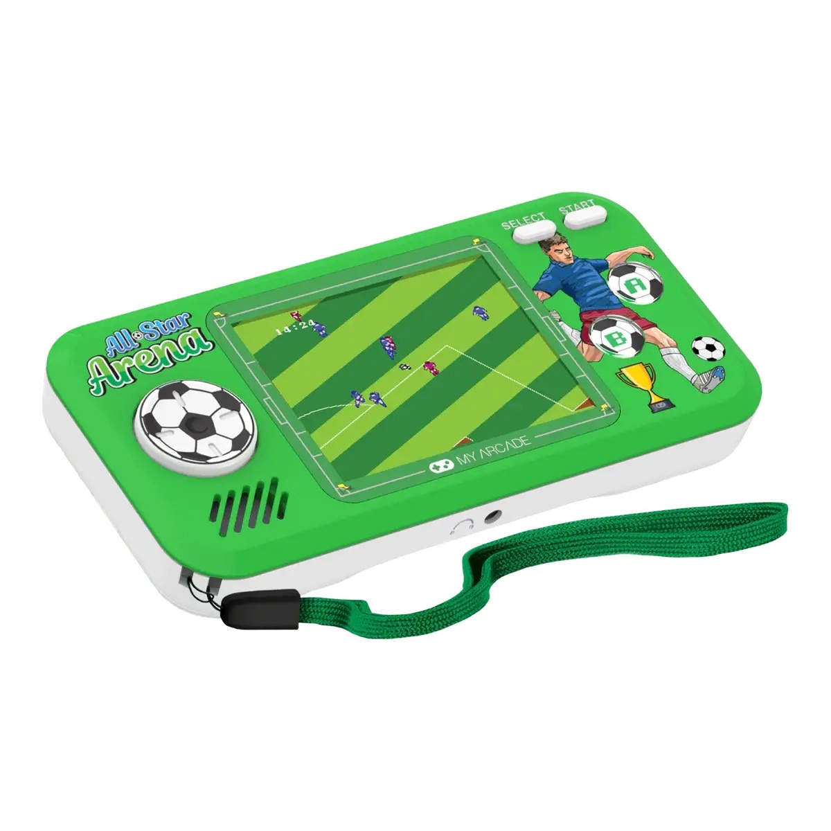 Mini consola de buzunar MyArcade, All-Star Arena, 307 jocuri bonus, ideal pentru microbisti, design retro ergonomic, comenzi arcade, ecran LED color, compacta, portabila, control volum, difuzor extern, Jack 3.5 mm, ideala cadou pasionati sport