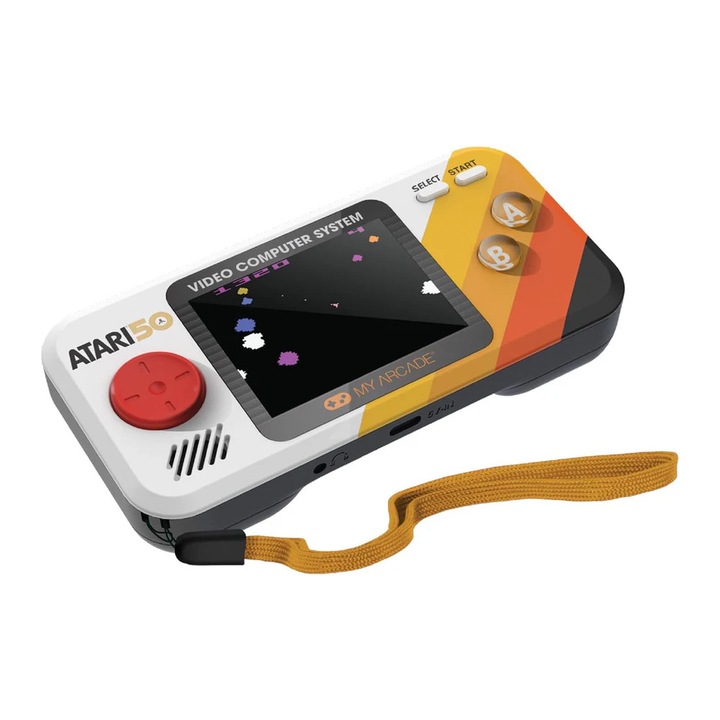 Mini consola de buzunar Atari™ MyArcade, Pocket Player Pro, 100 de jocuri incluse, grafica originala, display color 2.75 inch, iluminare ajustabila, compacta si portabila, difuzor extern, adaptor casti, potrivita pentru calatorit/colectionari/cadou