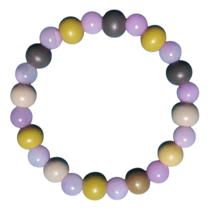 Bratara din agata roz de 8mm si lemn multicolor de 10mm, bijuterie pentru femei