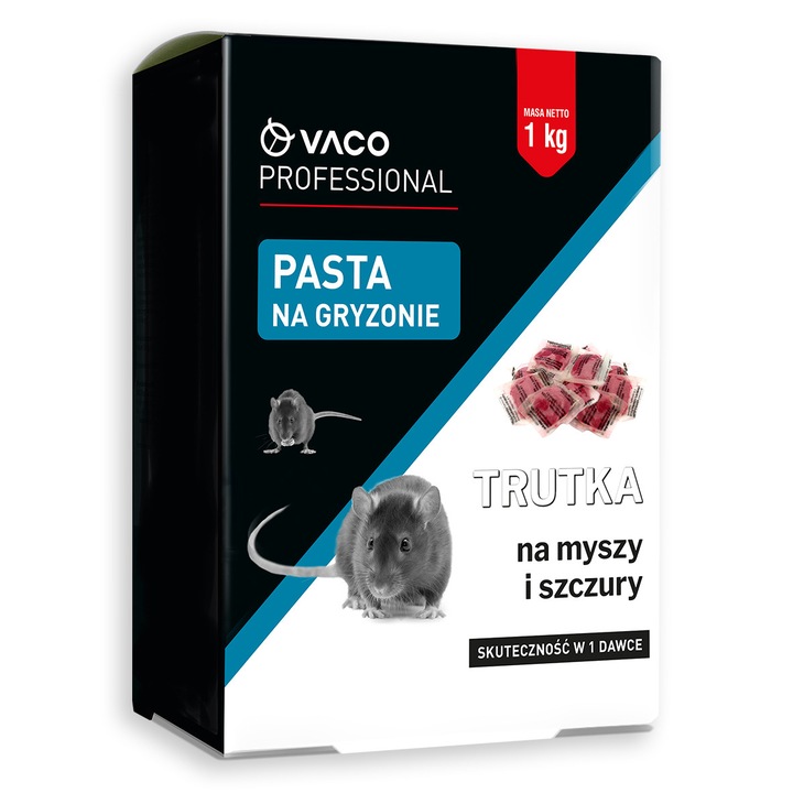 Отрова за мишки и плъхове, VACO, 1kg, бромадиолон паста, Bitrex, комплект 6 бр
