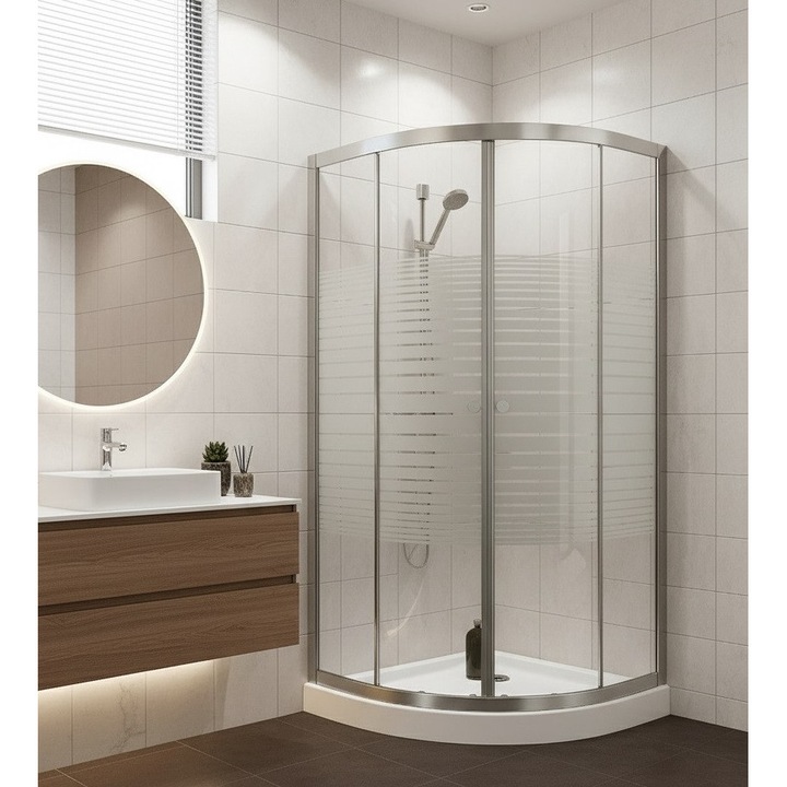 HTB Murano Zuhanykabin, Íves tálcával és szifonnal, csíkos üveg, króm keret, 90x90 cm, 5 mm (8120 stripe), BHS