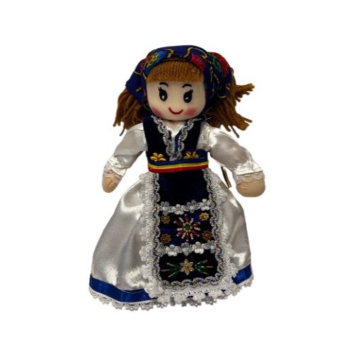 Textilbaba, kézzel készített, 25 cm, kék