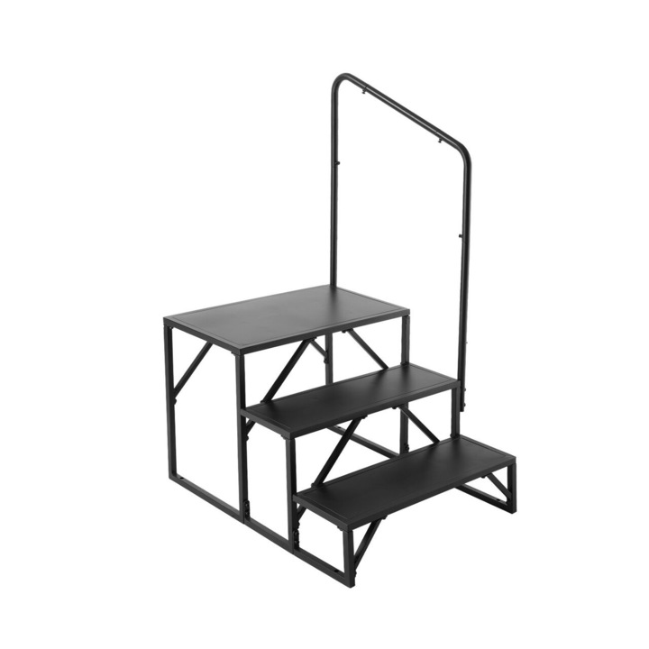 Scara portabila cu balustrada, 3 trepte, Otel, capacitate 200 kg, Negru, Inaltime 540 mm