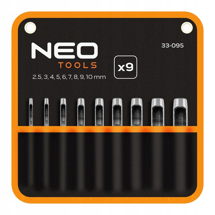NEO Tools 9 darabos lyukasztó készlet, 2.5-10 mm, 48-50 HRC keménység, tokkal