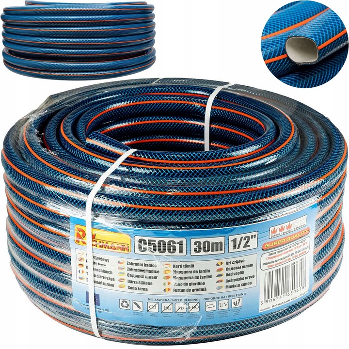 Градински маркуч RICHMANN 30м 1/2", еластичен, UV устойчив, 4 слоя