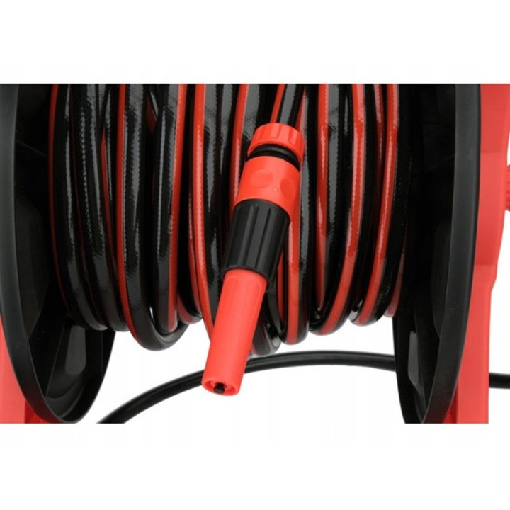 Градински маркуч с макара, Yato, 20м, конектор "water stop", големи колела